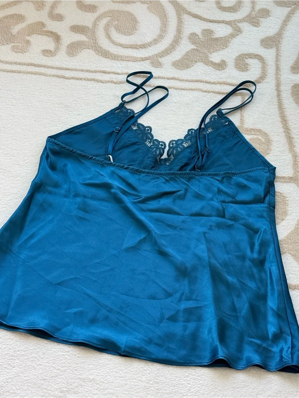 Linea Donatella Teal Lace-Trim Satin Cami & Short Set